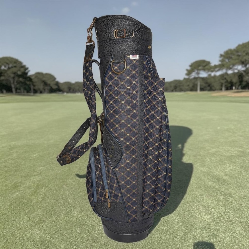 Vintage Burton Golf Cart Bag Navy Diamond Tweed Pebble Grain Stonebridge GLC USA